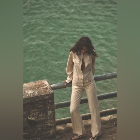 ZARA NWT LONG FLOWY LINEN BLEND JUMPSUIT - Picture 5 of 9